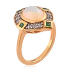 Ethiopian Welo Opal, Kagem Zambian Emerald and Natural Cambodian Zircon Ring in 14K Gold Overlay Sterling Silver 1.75 Ct.