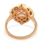 Ethiopian Welo Opal, Kagem Zambian Emerald and Natural Cambodian Zircon Ring in 14K Gold Overlay Sterling Silver 1.75 Ct.