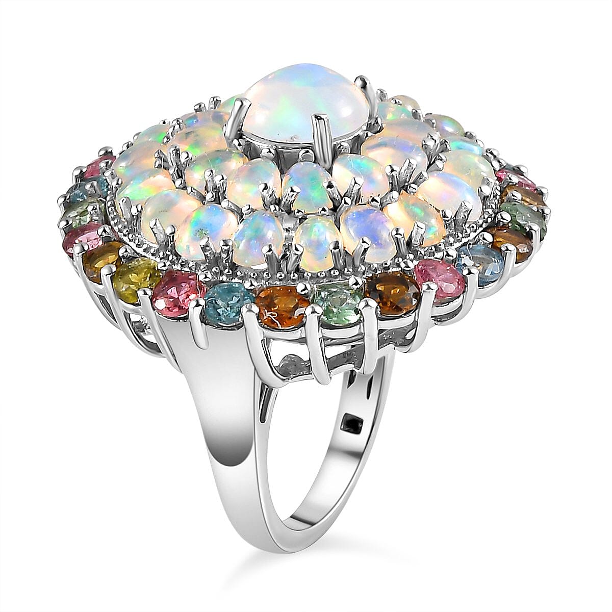 Ethiopian Welo Opal and Multi Tourmaline Cluster Ring in Platinum Overlay Sterling Silver 7.30 Ct 7159959 3