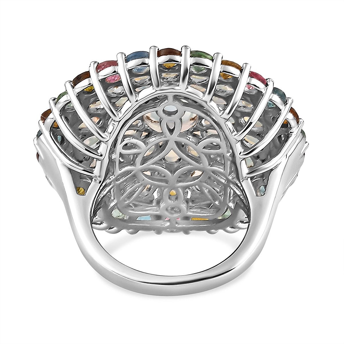 Ethiopian Welo Opal and Multi Tourmaline Cluster Ring in Platinum Overlay Sterling Silver 7.30 Ct 7159959 4