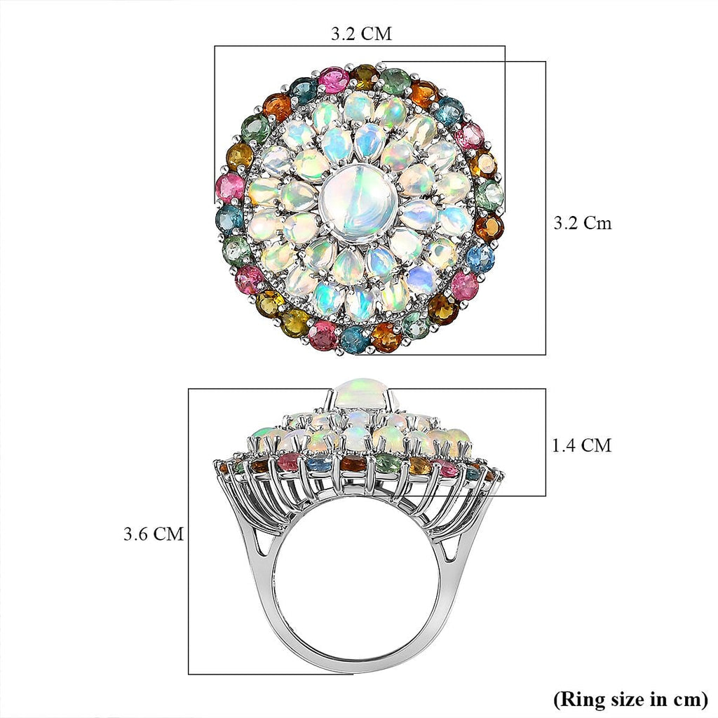 Ethiopian Welo Opal and Multi-Tourmaline Cluster Ring in Platinum Overlay Sterling Silver 7.30 Ct, Silver Wt. 10.05 Gms