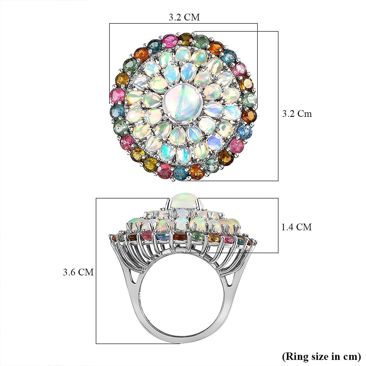 Ethiopian Welo Opal and Multi Tourmaline Cluster Ring in Platinum Overlay Sterling Silver 7.30 Ct 7159959 5
