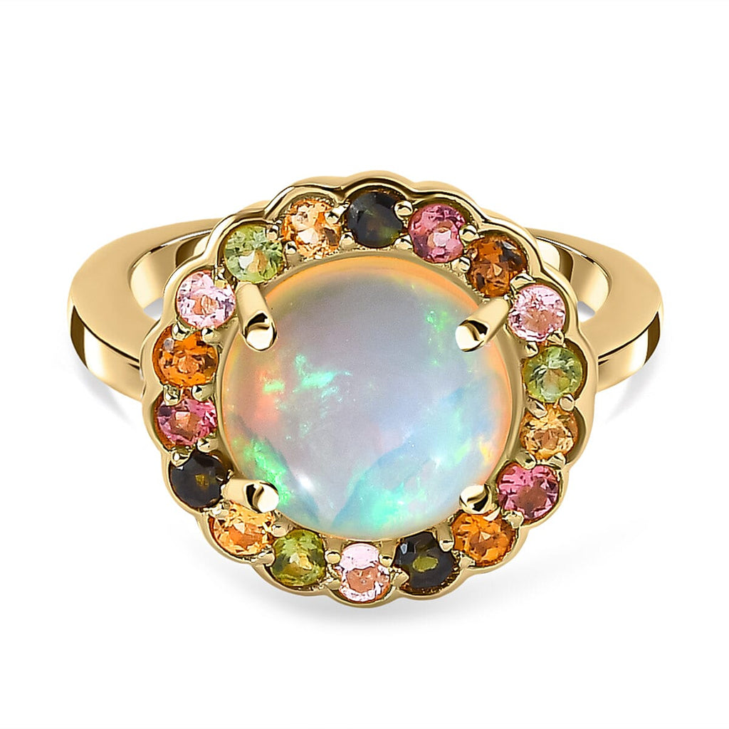 Ethiopian Welo Opal and Multi-Tourmaline Ring in 18K Vermeil Yellow Gold Plated Sterling Silver 3.00 Ct
