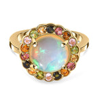 Ethiopian Welo Opal and Multi-Tourmaline Ring in 18K Vermeil Yellow Gold Plated Sterling Silver 3.00 Ct