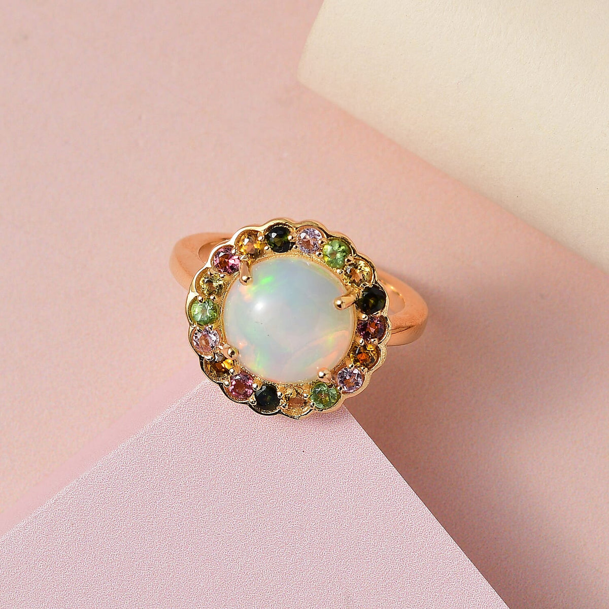 Ethiopian Welo Opal and Multi-Tourmaline Ring in 18K Vermeil Yellow Gold Plated Sterling Silver 3.00 Ct 7235752 4