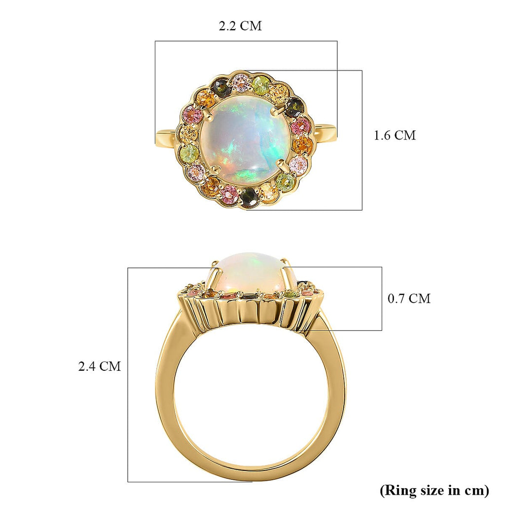 Ethiopian Welo Opal and Multi-Tourmaline Ring in 18K Vermeil Yellow Gold Plated Sterling Silver 3.00 Ct