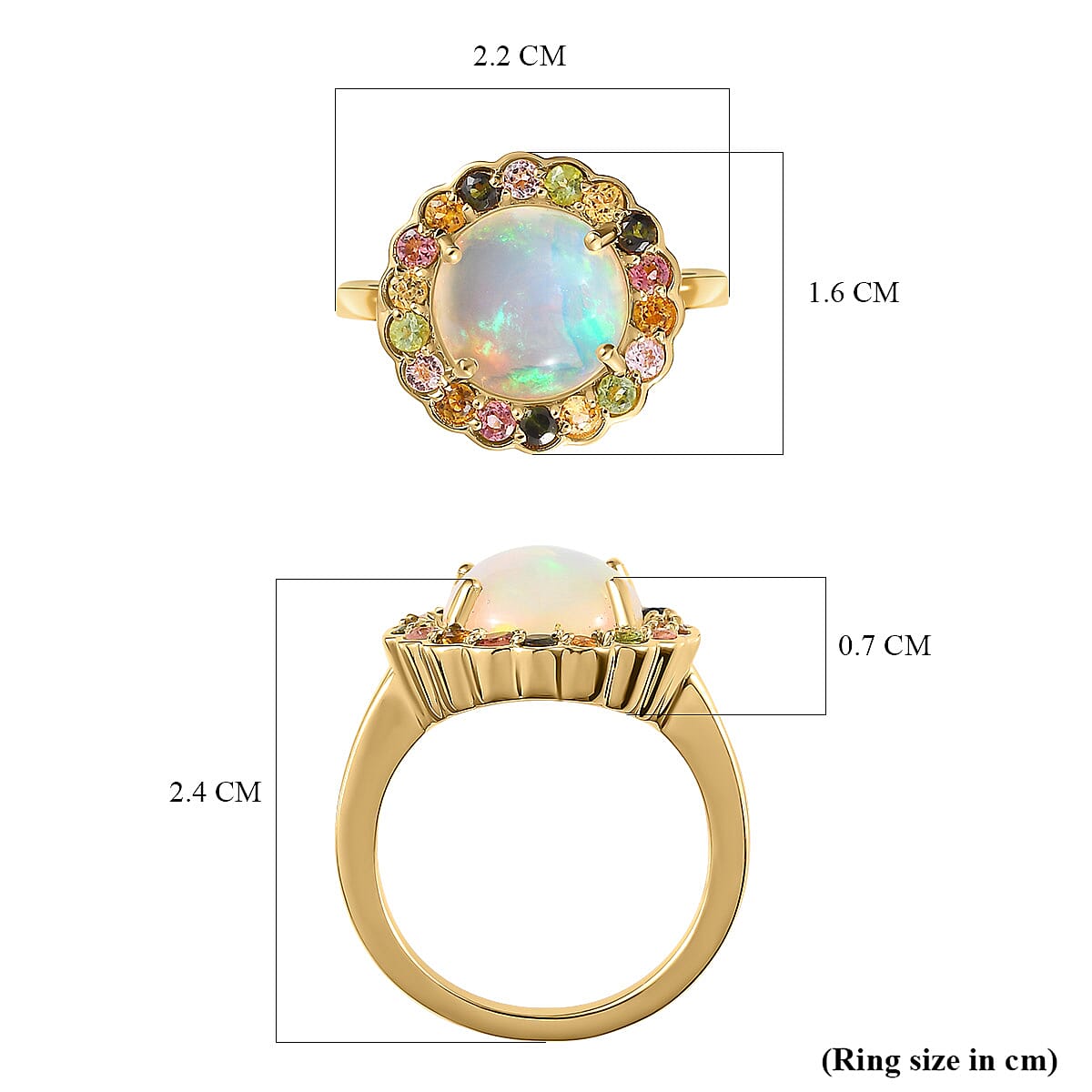 Ethiopian Welo Opal and Multi-Tourmaline Ring in 18K Vermeil Yellow Gold Plated Sterling Silver 3.00 Ct 7235752 12