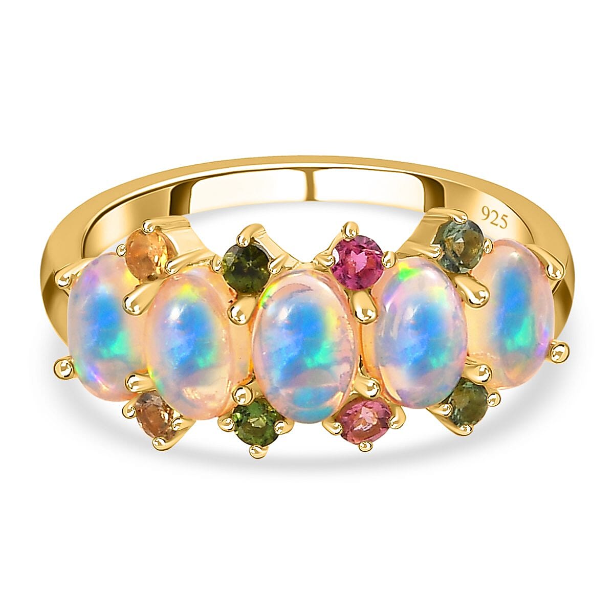 Ethiopian Welo Opal and Multi-Tourmaline Ring in 18K Vermeil Yellow Gold Plated Sterling Silver 1.75 Ct 7380457 0