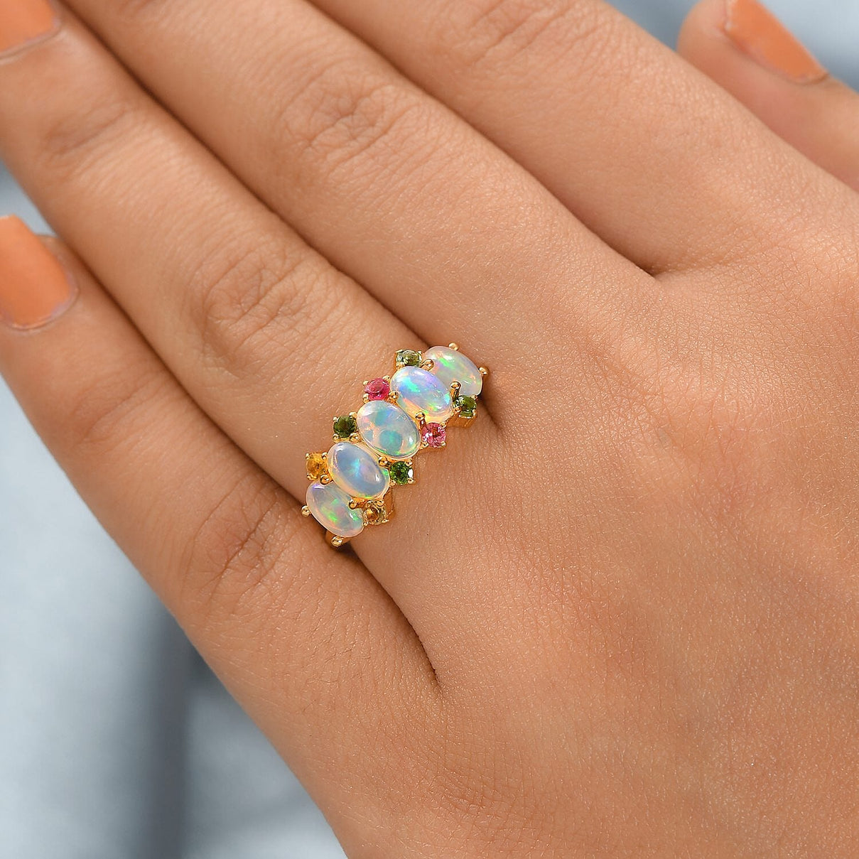 Ethiopian Welo Opal and Multi-Tourmaline Ring in 18K Vermeil Yellow Gold Plated Sterling Silver 1.75 Ct 7380457 5