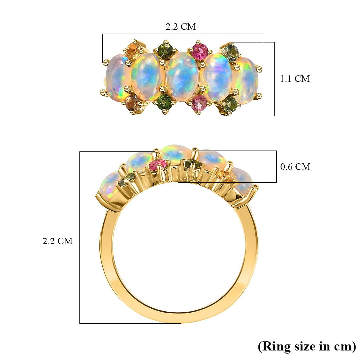 Ethiopian Welo Opal and Multi-Tourmaline Ring in 18K Vermeil Yellow Gold Plated Sterling Silver 1.75 Ct 7380457 11