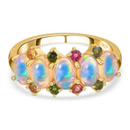 Ethiopian Welo Opal and Multi-Tourmaline Ring in 18K Vermeil Yellow Gold Plated Sterling Silver 1.75 Ct