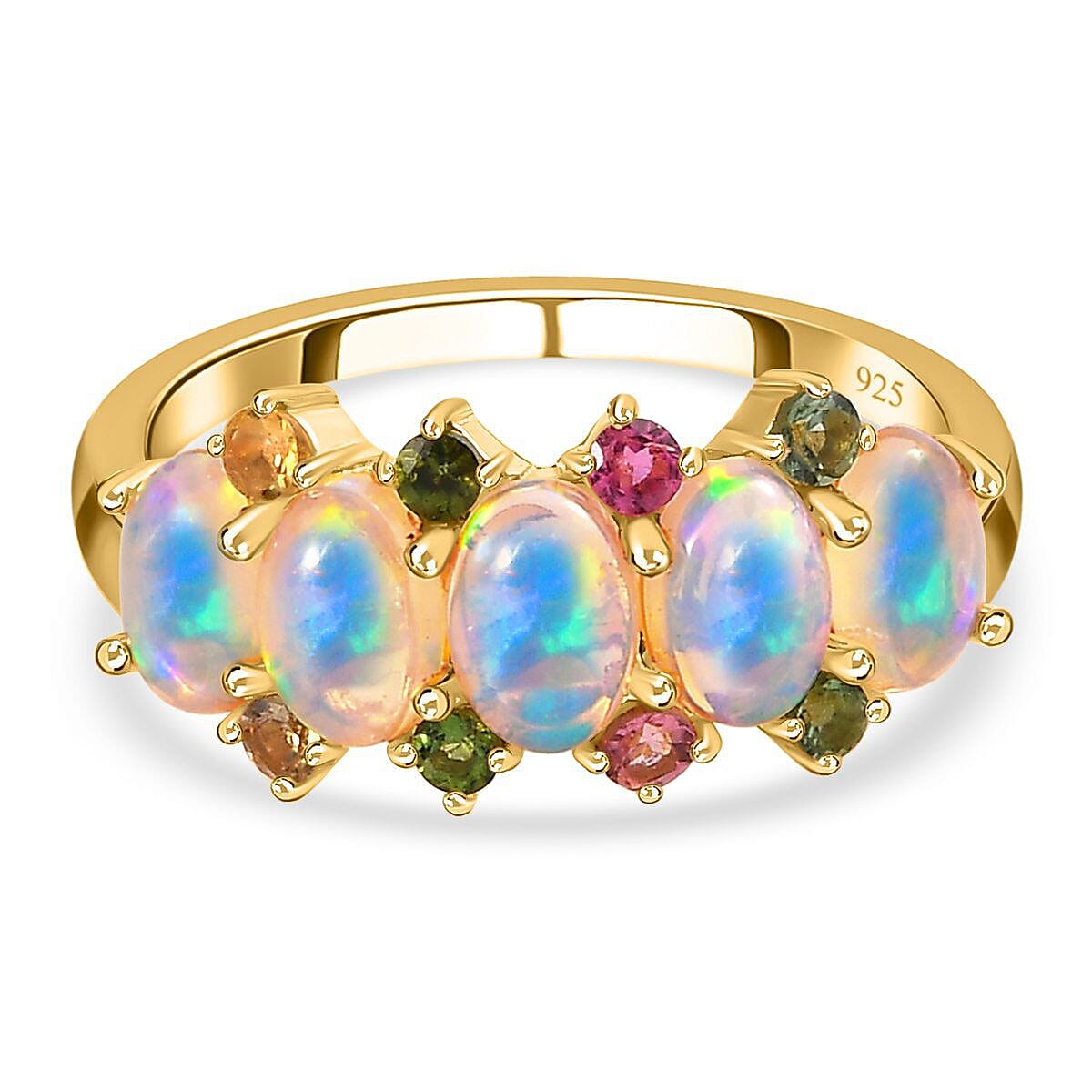 Ethiopian Welo Opal and Multi-Tourmaline Ring in 18K Vermeil Yellow Gold Plated Sterling Silver 1.75 Ct 7380457 2