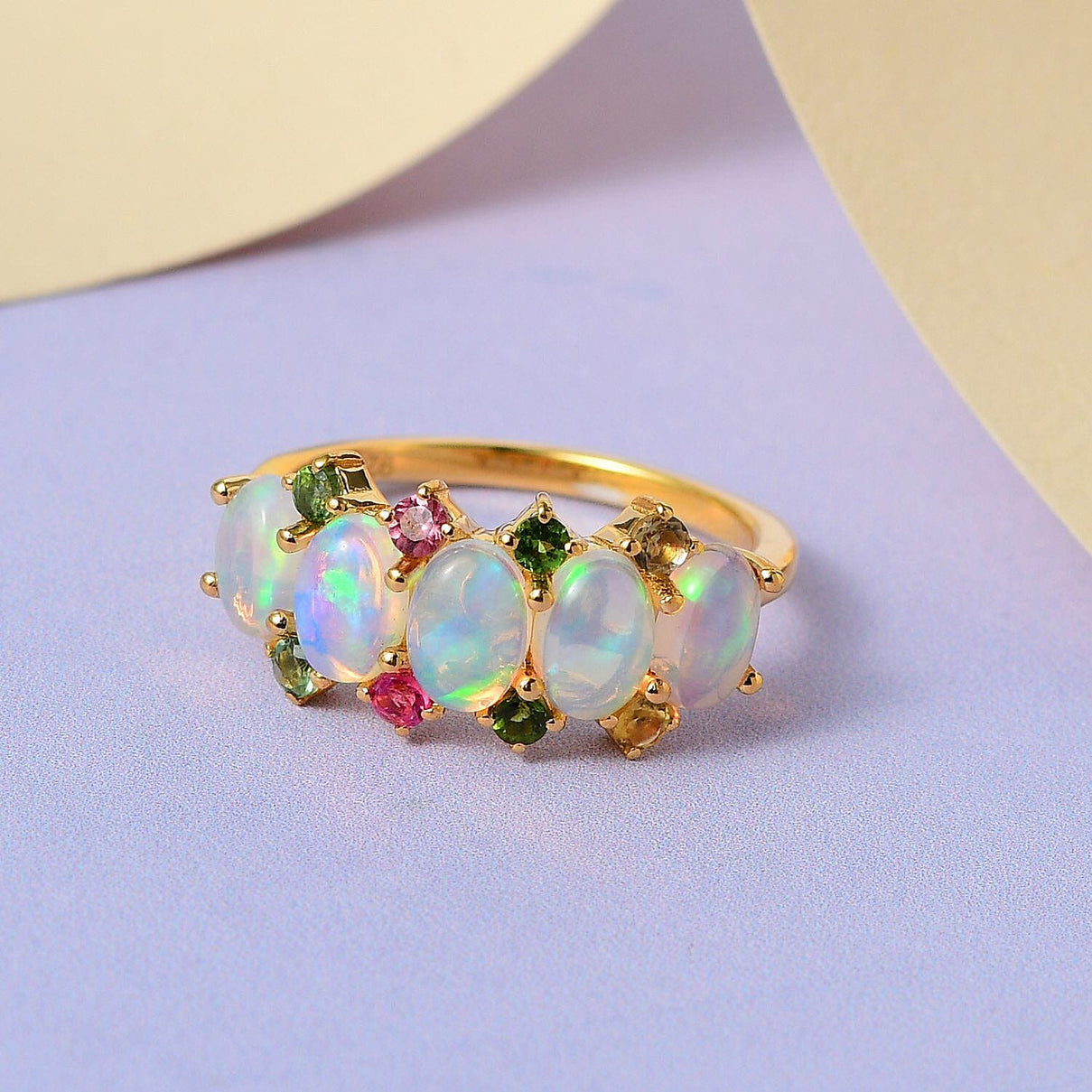 Ethiopian Welo Opal and Multi-Tourmaline Ring in 18K Vermeil Yellow Gold Plated Sterling Silver 1.75 Ct 7380457 4