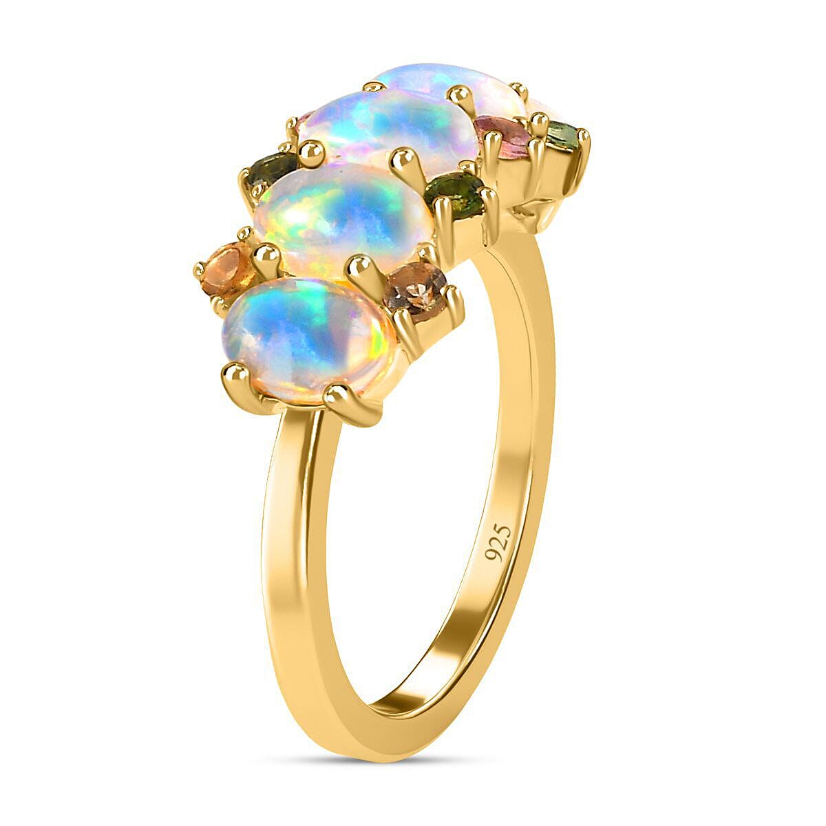 Ethiopian Welo Opal and Multi-Tourmaline Ring in 18K Vermeil Yellow Gold Plated Sterling Silver 1.75 Ct 7380457 8