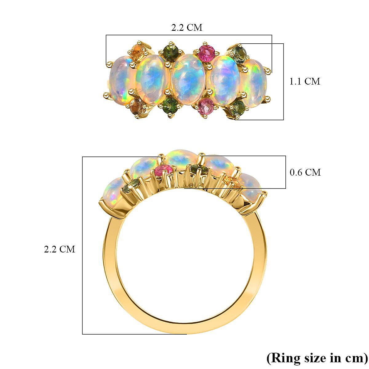Ethiopian Welo Opal and Multi-Tourmaline Ring in 18K Vermeil Yellow Gold Plated Sterling Silver 1.75 Ct 7380457 12