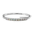 Ethiopian Welo Opal and Natural Zircon Bangle (Size 7.5) in Platinum Overlay Sterling Silver 3.58 Ct, Silver Wt. 15.55 Gms.