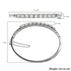Ethiopian Welo Opal and Natural Zircon Bangle (Size 7.5) in Platinum Overlay Sterling Silver 3.58 Ct, Silver Wt. 15.55 Gms.