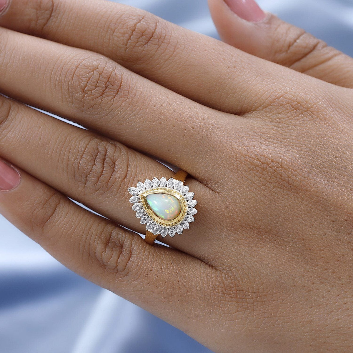 Ethiopian Welo Opal and Natural Zircon Ring in 18K Yellow Gold Vermeil Plated Sterling Silver 1.92 Ct 7380571 5