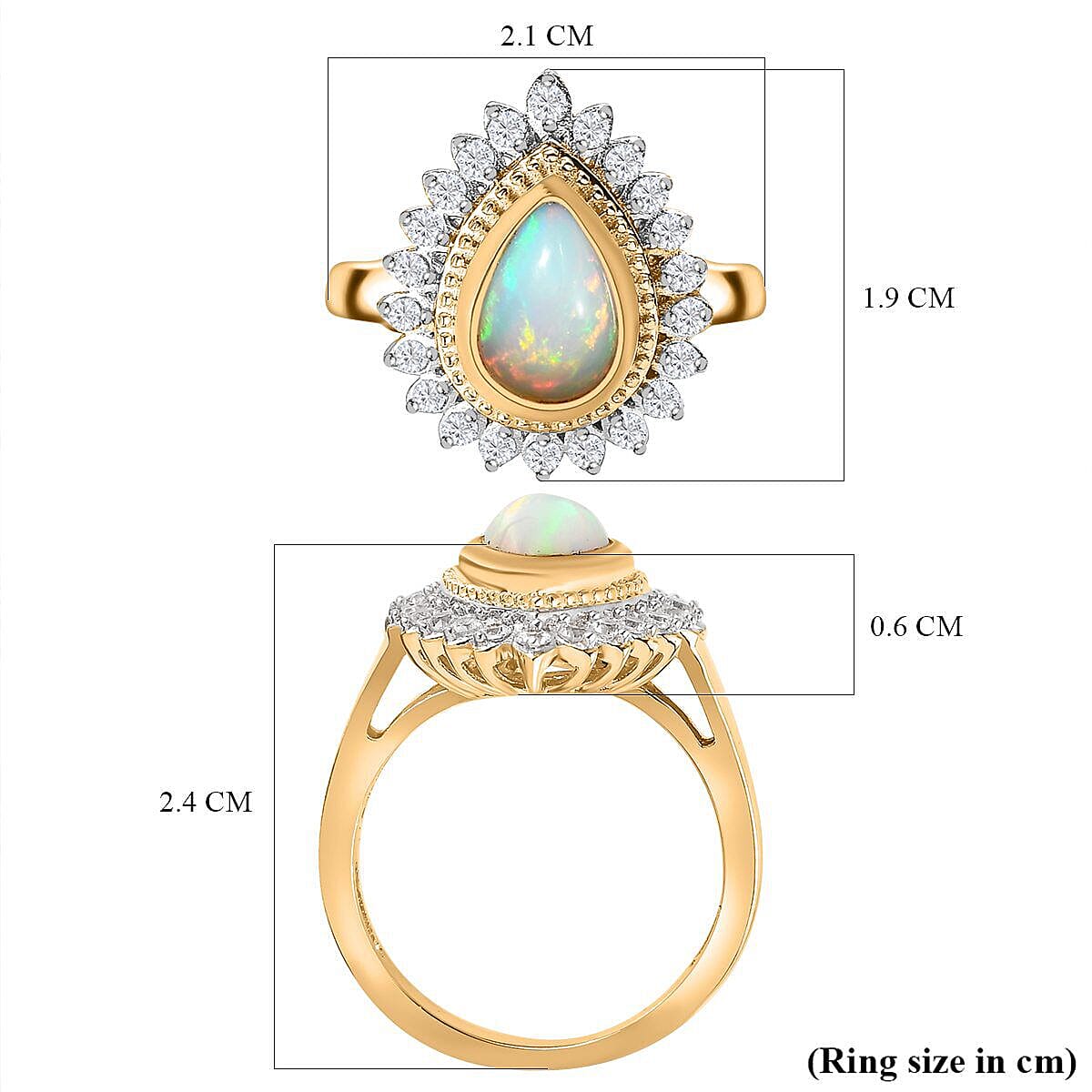 Ethiopian Welo Opal and Natural Zircon Ring in 18K Yellow Gold Vermeil Plated Sterling Silver 1.92 Ct 7380571 11