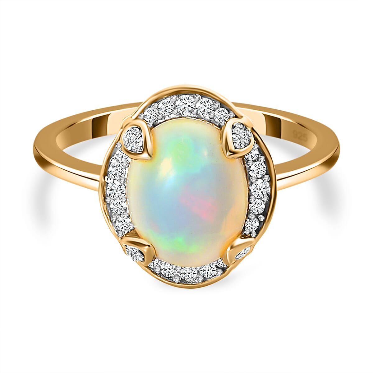 Ethiopian Welo Opal and Natural Zircon Ring in 18K Yellow Gold Vermeil Plated Sterling Silver 2.12 Ct. 7339010 1