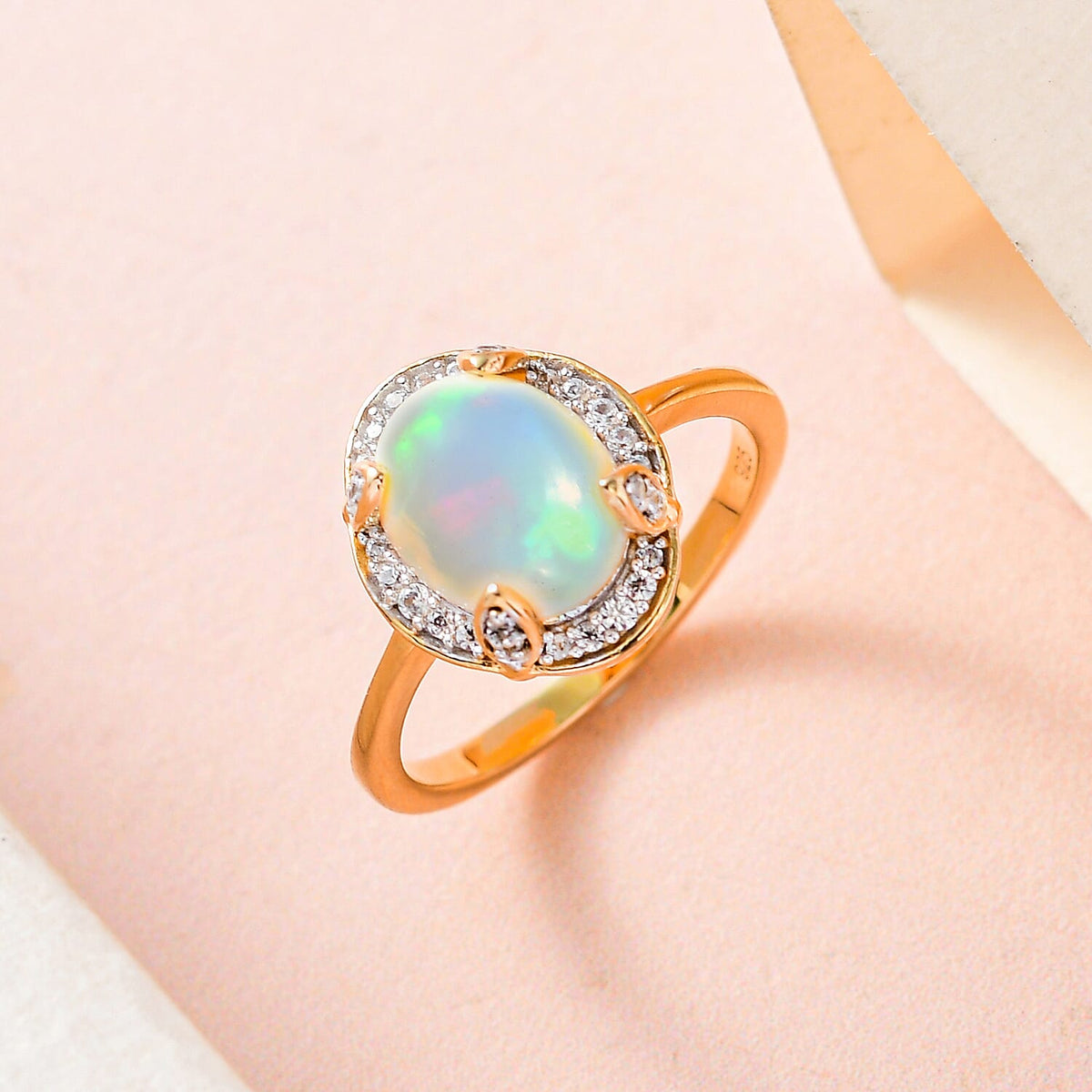 Ethiopian Welo Opal and Natural Zircon Ring in 18K Yellow Gold Vermeil Plated Sterling Silver 2.12 Ct. 7339010 3