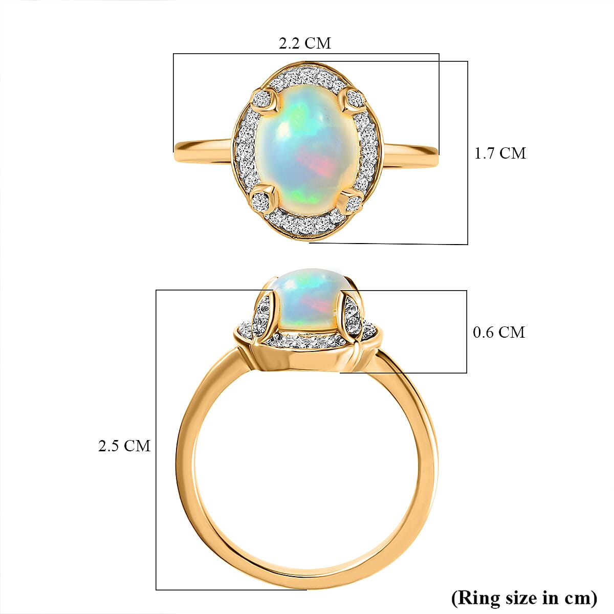 Ethiopian Welo Opal and Natural Zircon Ring in 18K Yellow Gold Vermeil Plated Sterling Silver 2.12 Ct. 7339010 11