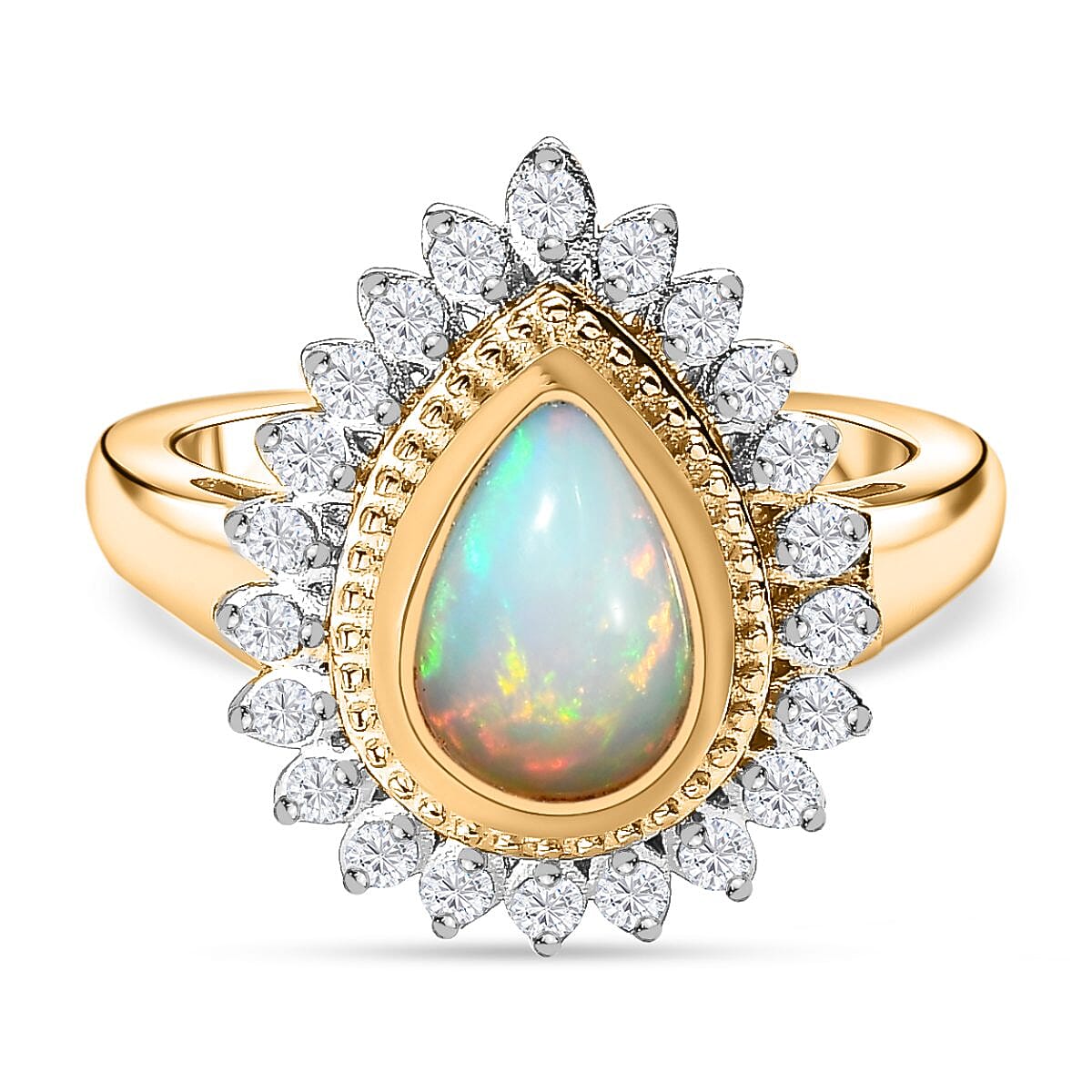 Ethiopian Welo Opal and Natural Zircon Ring in 18K Yellow Gold Vermeil Plated Sterling Silver 1.92 Ct 7380571 2