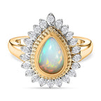 Ethiopian Welo Opal and Natural Zircon Ring in 18K Yellow Gold Vermeil Plated Sterling Silver 1.92 Ct