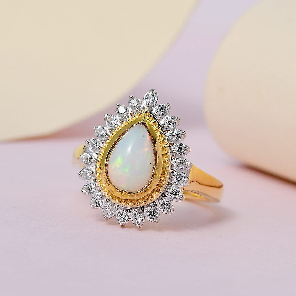 Ethiopian Welo Opal and Natural Zircon Ring in 18K Yellow Gold Vermeil Plated Sterling Silver 1.92 Ct 7380571 4