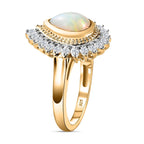 Ethiopian Welo Opal and Natural Zircon Ring in 18K Yellow Gold Vermeil Plated Sterling Silver 1.92 Ct