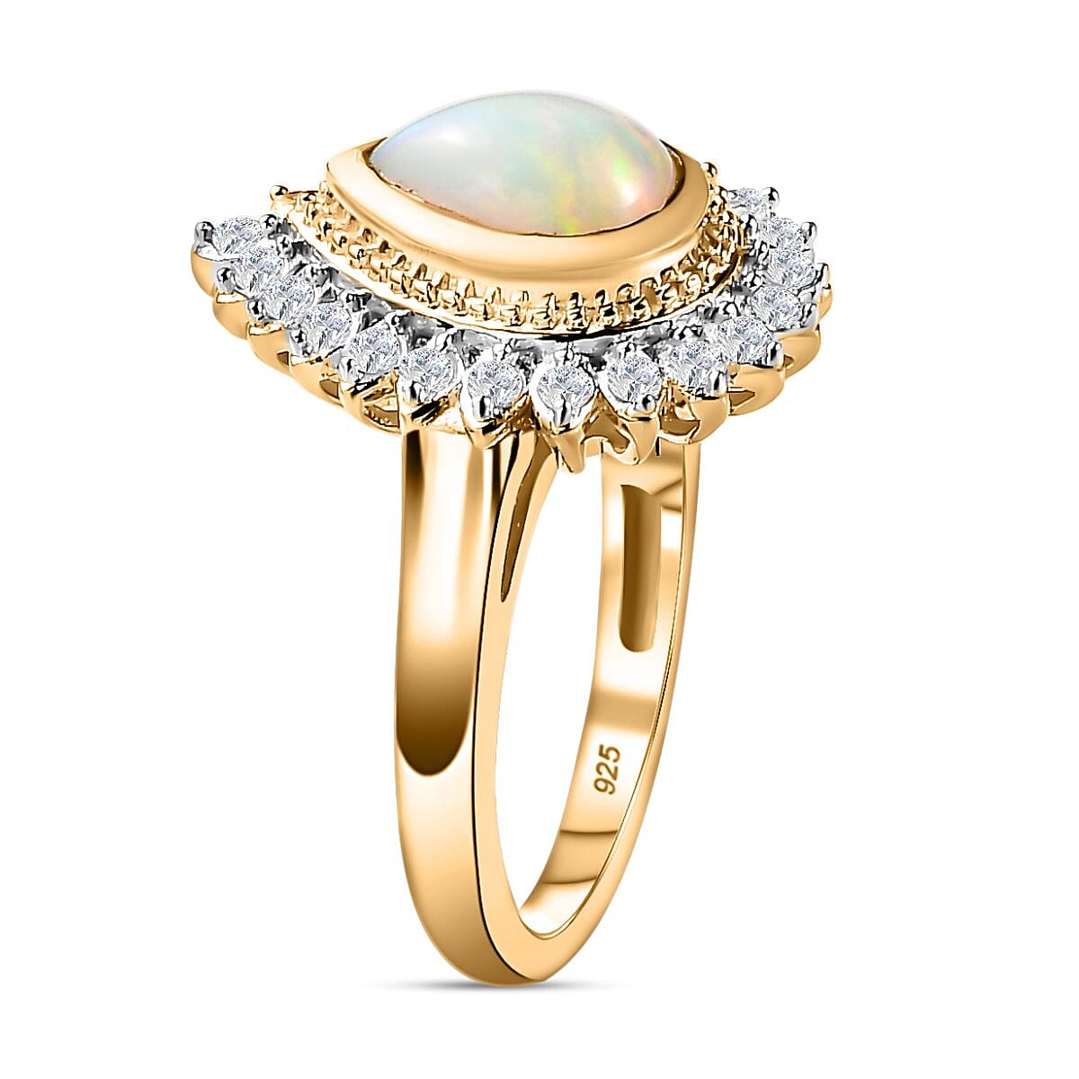Ethiopian Welo Opal and Natural Zircon Ring in 18K Yellow Gold Vermeil Plated Sterling Silver 1.92 Ct 7380571 8