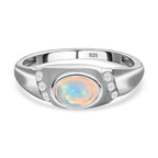 Ethiopian Welo Opal and Natural Cambodian Zircon Ring in Platinum Overlay Sterling Silver