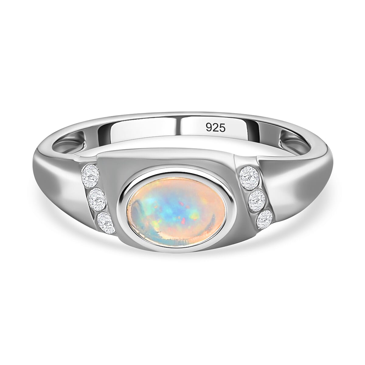 Ethiopian Welo Opal and Natural Cambodian Zircon Ring in Platinum Overlay Sterling Silver 7347191 0