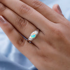 Ethiopian Welo Opal and Natural Cambodian Zircon Ring in Platinum Overlay Sterling Silver