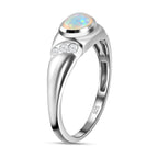 Ethiopian Welo Opal and Natural Cambodian Zircon Ring in Platinum Overlay Sterling Silver