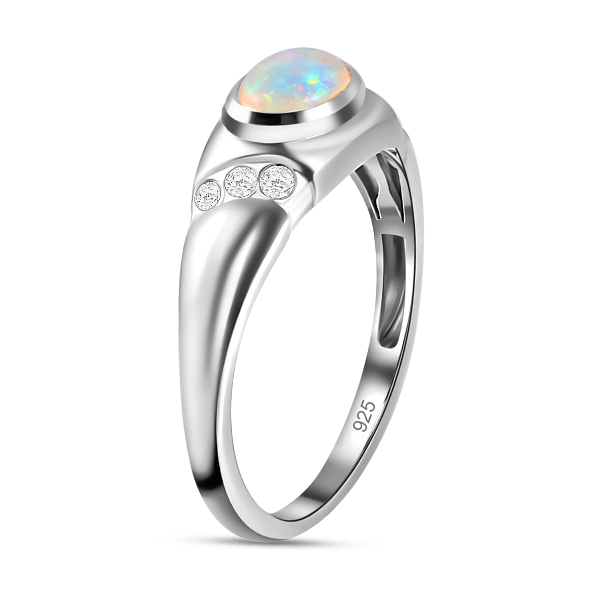 Ethiopian Welo Opal and Natural Cambodian Zircon Ring in Platinum Overlay Sterling Silver 7347191 3