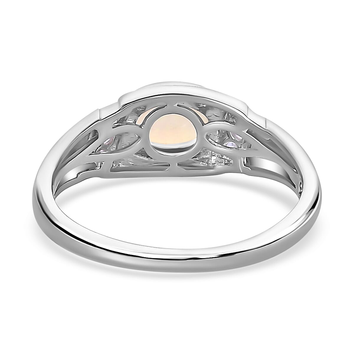 Ethiopian Welo Opal and Natural Cambodian Zircon Ring in Platinum Overlay Sterling Silver 7347191 4