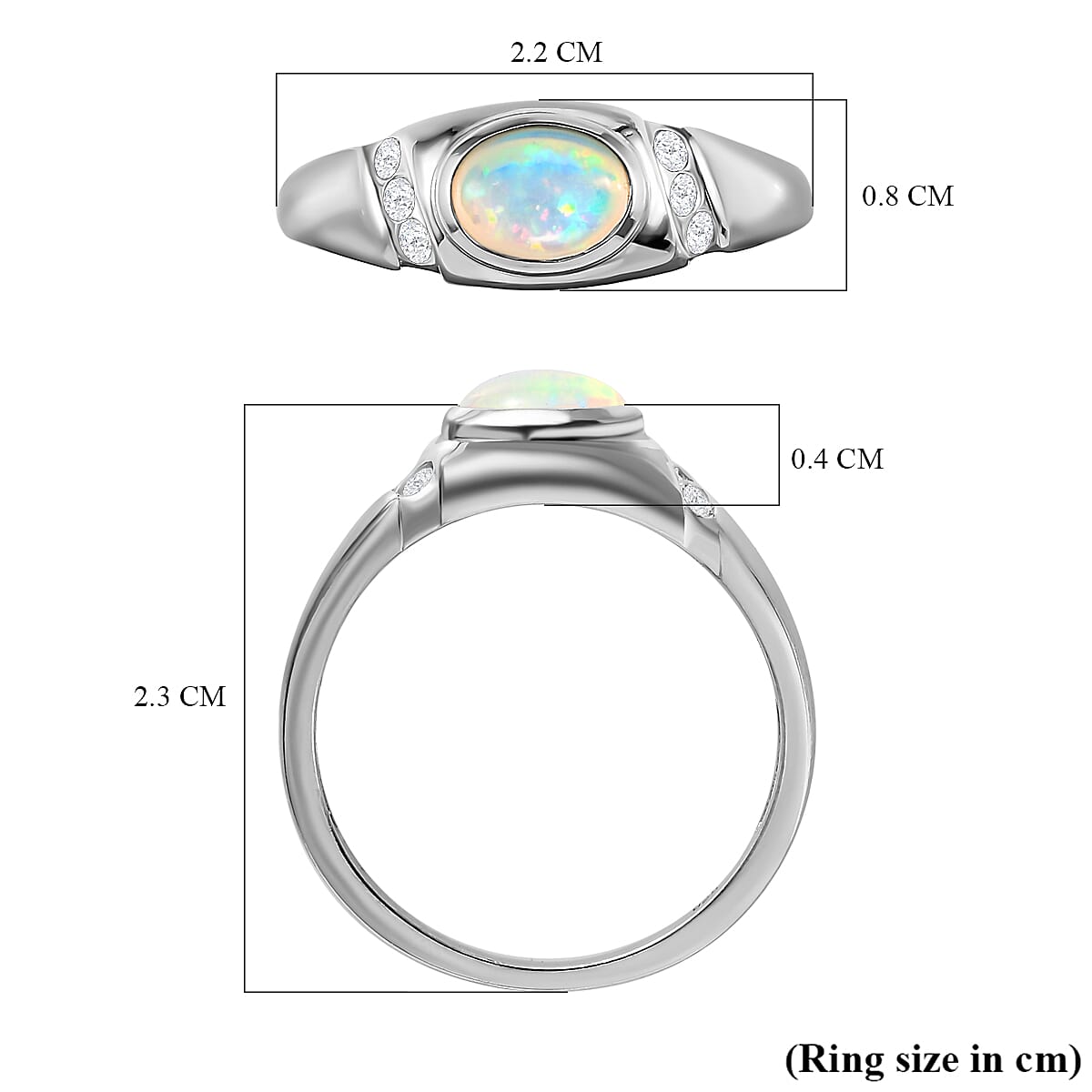 Ethiopian Welo Opal and Natural Cambodian Zircon Ring in Platinum Overlay Sterling Silver 7347191 5