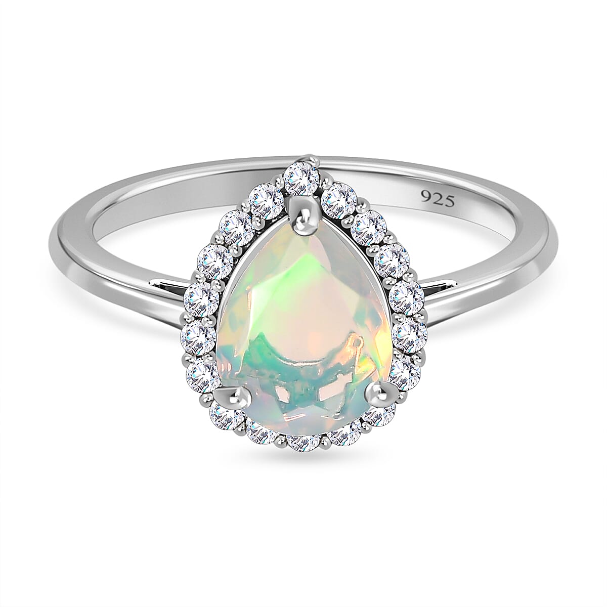 Ethiopian Welo Opal &amp; Natural Zircon Ring in Platinum Overlay Sterling Silver 1.39 Ct. 7522541 0