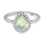 Ethiopian Welo Opal & Natural Zircon Ring in Platinum Overlay Sterling Silver 1.39 Ct.