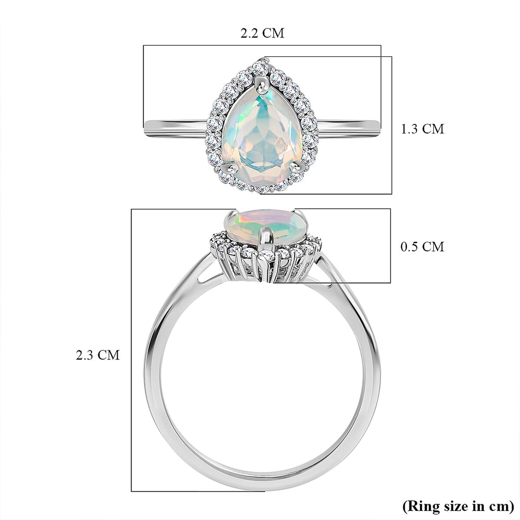 Ethiopian Welo Opal & Natural Zircon Ring in Platinum Overlay Sterling Silver 1.39 Ct.