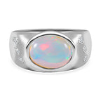 Ethiopian Welo Opal and Natural Zircon Ring in Rhodium Overlay Sterling Silver 1.93 Ct, Silver Wt. 5 Gms
