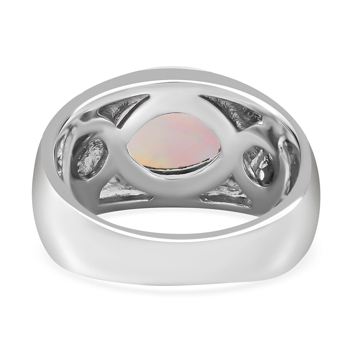 Ethiopian Welo Opal and Natural Zircon Ring in Rhodium Overlay Sterling Silver 1.93 Ct, Silver Wt. 5 Gms 7364114 4