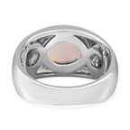 Ethiopian Welo Opal and Natural Zircon Ring in Rhodium Overlay Sterling Silver 1.93 Ct, Silver Wt. 5 Gms
