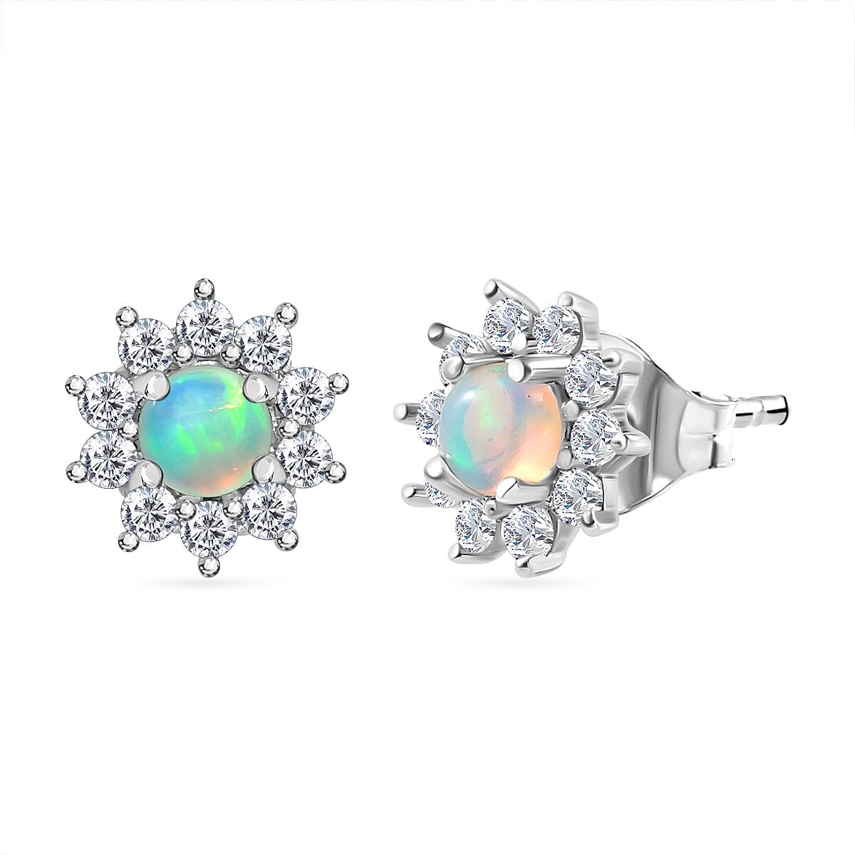 Ethiopian Welo Opal and Natural Zircon Floral Stud Earrings in Sterling Silver 7710939 0