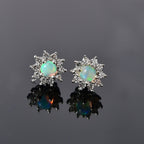 Ethiopian Welo Opal and Natural Zircon Floral Stud Earrings in Sterling Silver