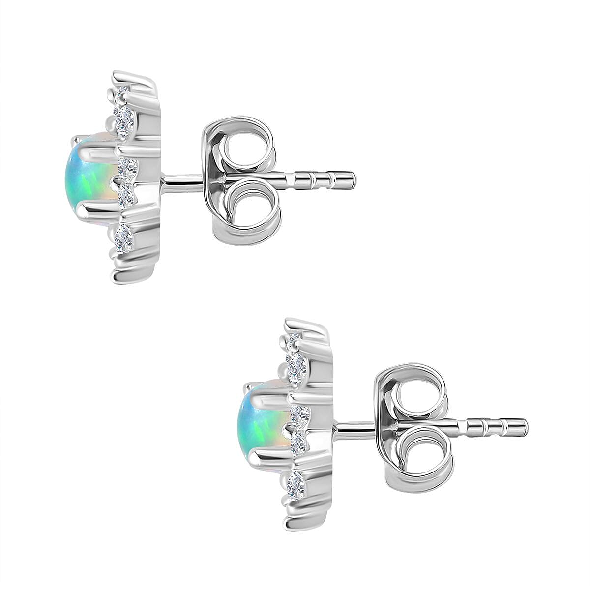 Ethiopian Welo Opal and Natural Zircon Floral Stud Earrings in Sterling Silver 7710939 4
