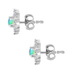 Ethiopian Welo Opal and Natural Zircon Floral Stud Earrings in Sterling Silver
