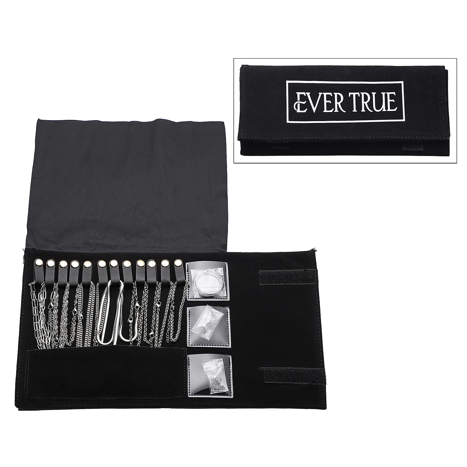 Ever True: 15 Piece Jewellery Gift Set - 6 Necklace, 6 Bracelet, 2 Pairs Earrings, 1 Magnetic Clasp with Extender and Velvet Pouch in 18K White Gold IP Plated 4071921 0