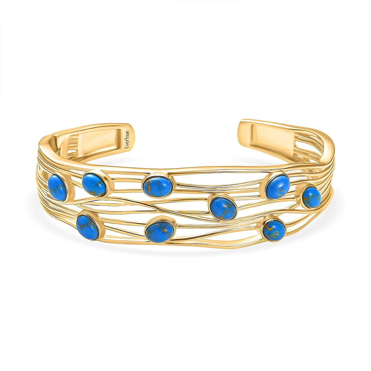 EverTrue Blue Turquoise Cuff Bangle (Size - 7.5) in Yellow Gold Plated 6.20 Ct. 8179531 0